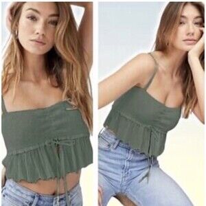 WILFRED ARITZIA Green Smocked Boho Cropped Tank Women’s S Small Camisole Top
